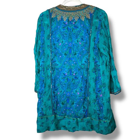 Soft Surroundings NWT Meridian Blue Embellished Bronte Kaftan Tunic & Tank Top - Picture 8 of 10